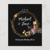 黒エレガント金ゴールドフローラ結婚サンキューカード (正面)