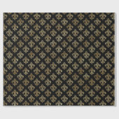 黒エレガント金ゴールドフローラ(紋章の)フラ・ダ・リ誕生日 ラッピングペーパー (フラット)