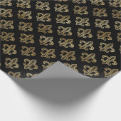 黒エレガント金ゴールドフローラ(紋章の)フラ・ダ・リ誕生日 ラッピングペーパー (角)