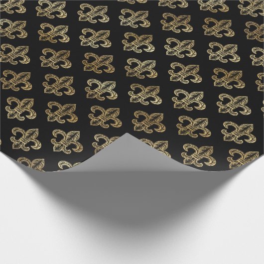黒エレガント金ゴールドフローラ(紋章の)フラ・ダ・リ誕生日 ラッピングペーパー (角)