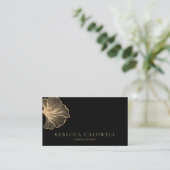 黒エレガント金ゴールドフローラQRコード 名刺 (スタンド正面)