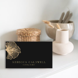 黒エレガント金ゴールドフローラQRコード 名刺