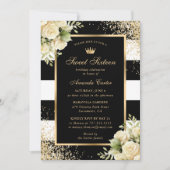 黒エレガント金ゴールドフローラSweet sixteen誕生日 招待状 (正面)