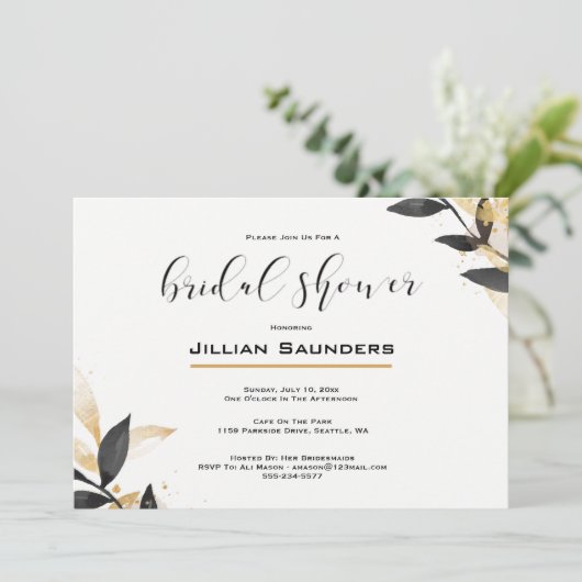 黒エレガント金ゴールドブライダルシャワー 招待状 (スタンド正面)