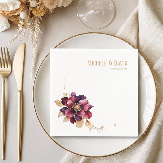 黒エレガント金ゴールドブルゴーニュ名date white スタンダードカクテルナプキン