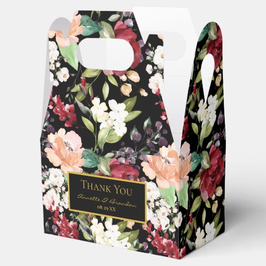 黒エレガント金ゴールドブルゴーニュ赤面フローラルパターン フェイバーボックス (オープン)