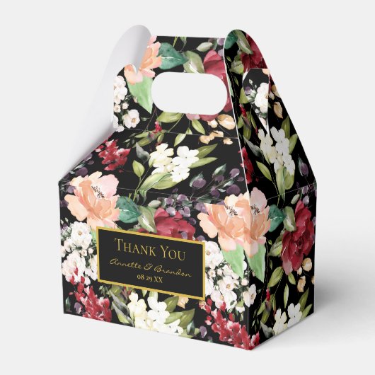 黒エレガント金ゴールドブルゴーニュ赤面フローラルパターン フェイバーボックス (正面サイド)