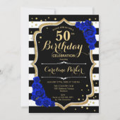 黒エレガント金ゴールドブ王室のルーフォト50誕生日 招待状 (正面)