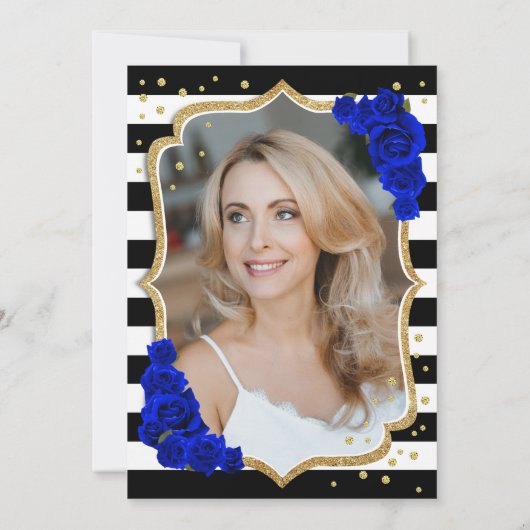 黒エレガント金ゴールドブ王室のルーフォト50誕生日 招待状 (裏面)