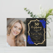 黒エレガント金ゴールドブ王室のルーフォト50誕生日 招待状 (スタンド正面)