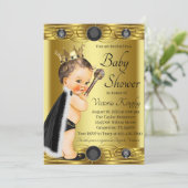 黒エレガント金ゴールドプリンス宝石ベビーシャワー 招待状 (スタンド正面)