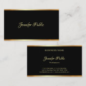 黒エレガント金ゴールドプレーンプロフェッショナルハンドスクリプト 名刺 (正面/裏面)