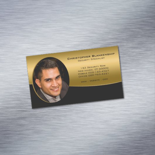 黒エレガント金ゴールドプロフェッショナルカスタム写真 マグネット名刺 (インサイチュ)