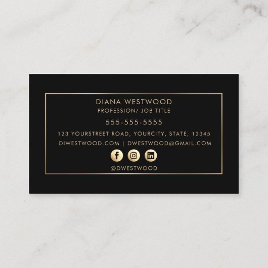 黒エレガント金ゴールドプロフェッショナルソーシャルメディア 名刺 (裏面)