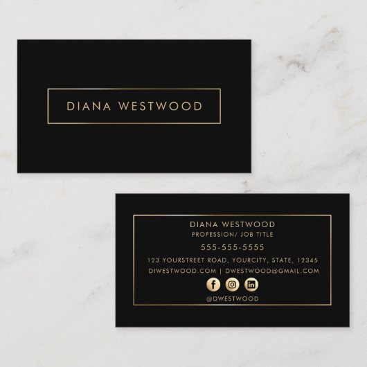 黒エレガント金ゴールドプロフェッショナルソーシャルメディア 名刺 (正面/裏面)