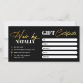 黒エレガント金ゴールドヘアサロンギフト証明書 (正面)
