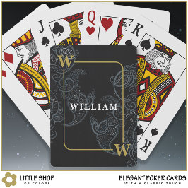 黒エレガント金ゴールドペイズリーモノグラムイニシャル名 トランプ