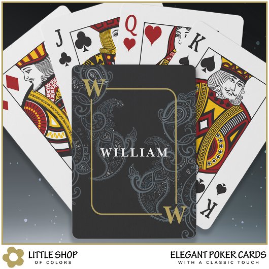 黒エレガント金ゴールドペイズリーモノグラムイニシャル名 トランプ