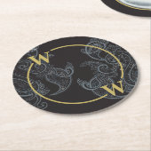 黒エレガント金ゴールドペイズリーモノグラム ラウンドペーパーコースター (アングル)