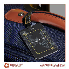 黒エレガント金ゴールドペイズリーモノグラム ラゲッジタグ