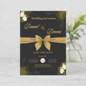 黒エレガント金ゴールドホイルフェイクスの結婚Invita 招待状 (スタンド正面)
