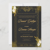 黒エレガント金ゴールドホイルフェイクスの結婚Invita 招待状 (裏面)