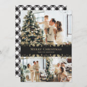 黒エレガント金ゴールドホリープライド写真クリスマス シーズンカード (正面/裏面)