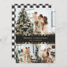 黒エレガント金ゴールドホリープライド写真クリスマス シーズンカード