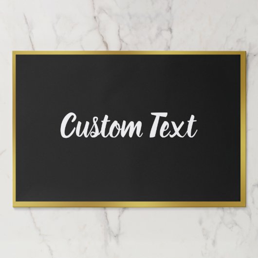黒エレガント金ゴールドホワイトスクリプト文字ランチョンマット ペーパーパッド (正面)