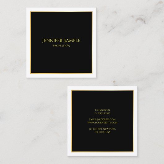 黒エレガント金ゴールドホワイトラグジュアリーテンプレート スクエア名刺 (正面/裏面)