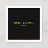 黒エレガント金ゴールドホワイトラグジュアリーテンプレート スクエア名刺 (正面)