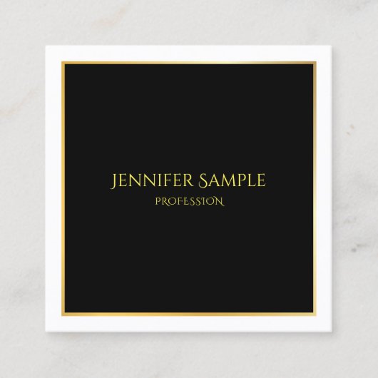 黒エレガント金ゴールドホワイトラグジュアリーテンプレート スクエア名刺 (正面)