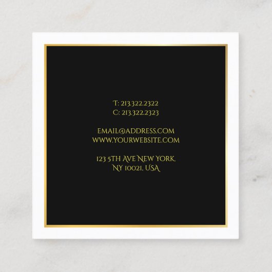 黒エレガント金ゴールドホワイトラグジュアリーテンプレート スクエア名刺 (裏面)