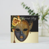 黒エレガント金ゴールドマスカレードパーティの招待状 招待状 (スタンド正面)