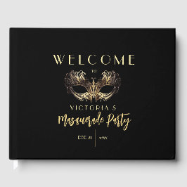 黒エレガント金ゴールドマスカレードパーティー誕生日 ゲストブック