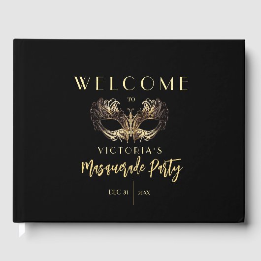 黒エレガント金ゴールドマスカレードパーティー誕生日 ゲストブック (正面)