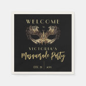 黒エレガント金ゴールドマスカレードパーティー誕生日 スタンダードカクテルナプキン (正面)