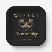 黒エレガント金ゴールドマスカレードパーティー誕生日 ペーパープレート (正面)