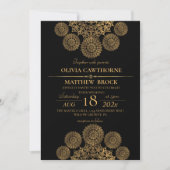 黒エレガント金ゴールドマンダラ結婚ズ 招待状 (正面)
