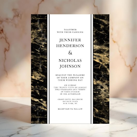 黒エレガント金ゴールドマーブル結婚ズ 招待状