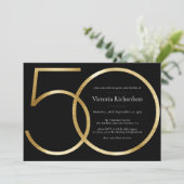黒エレガント金ゴールドミニマル50誕生日 招待状 (スタンド正面)