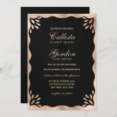 黒エレガント金ゴールドメタリック波縁ど波結婚の 招待状 (正面/裏面)