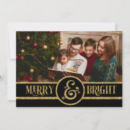 黒エレガント金ゴールドメリーと明るい写真クリスマス シーズンカード