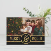 黒エレガント金ゴールドメリーと明るい写真クリスマス シーズンカード (スタンド正面)
