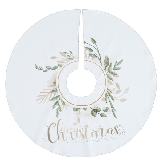 黒エレガント金ゴールドメリークリスマスタイポグラフィ ブラッシュドポリエステルツリースカート (正面)