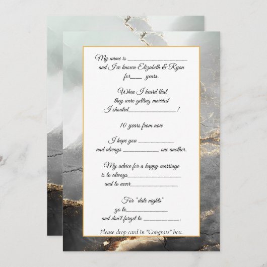 黒エレガント金ゴールドモダンの結婚アドバイス アドバイスカード (正面/裏面)