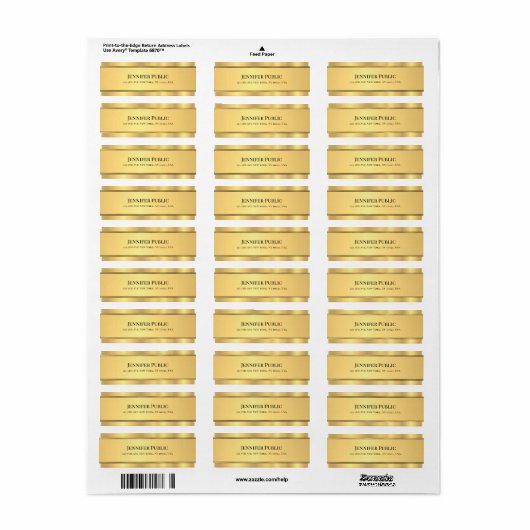 黒エレガント金ゴールドモダンテンプレート差出人住所 ラベル (フルシート)