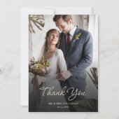 黒エレガント金ゴールドモダンボタニカル結婚写真 サンキューカード (正面)