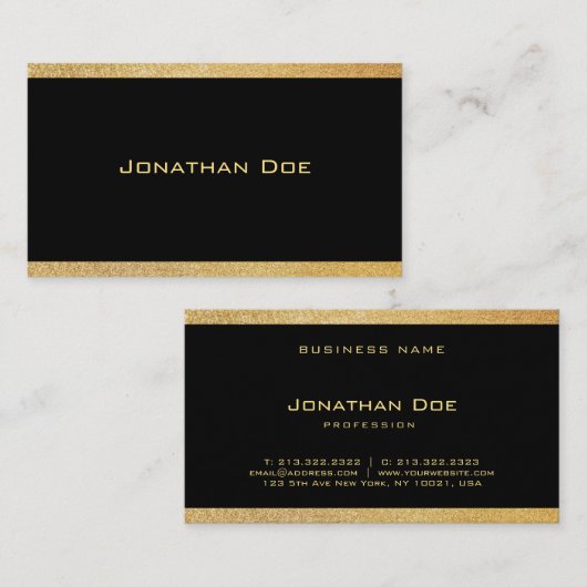 黒エレガント金ゴールドモダンミニマルテンプレート 名刺 (正面/裏面)