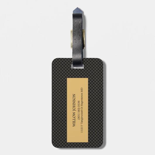 黒エレガント金ゴールドモノグスタイリッシュラムスクリプト旅行 ラゲッジタグ (裏面縦)